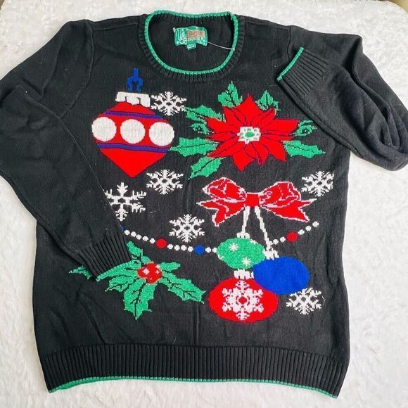 Ugly Christmas Sweater Womens Black Crew Neck Christmas Decor Sweater Size 2XL - Picture 1 of 6